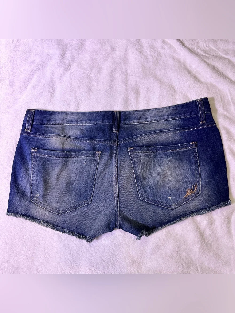 Express Distressed Blue Denim Jean Shorts